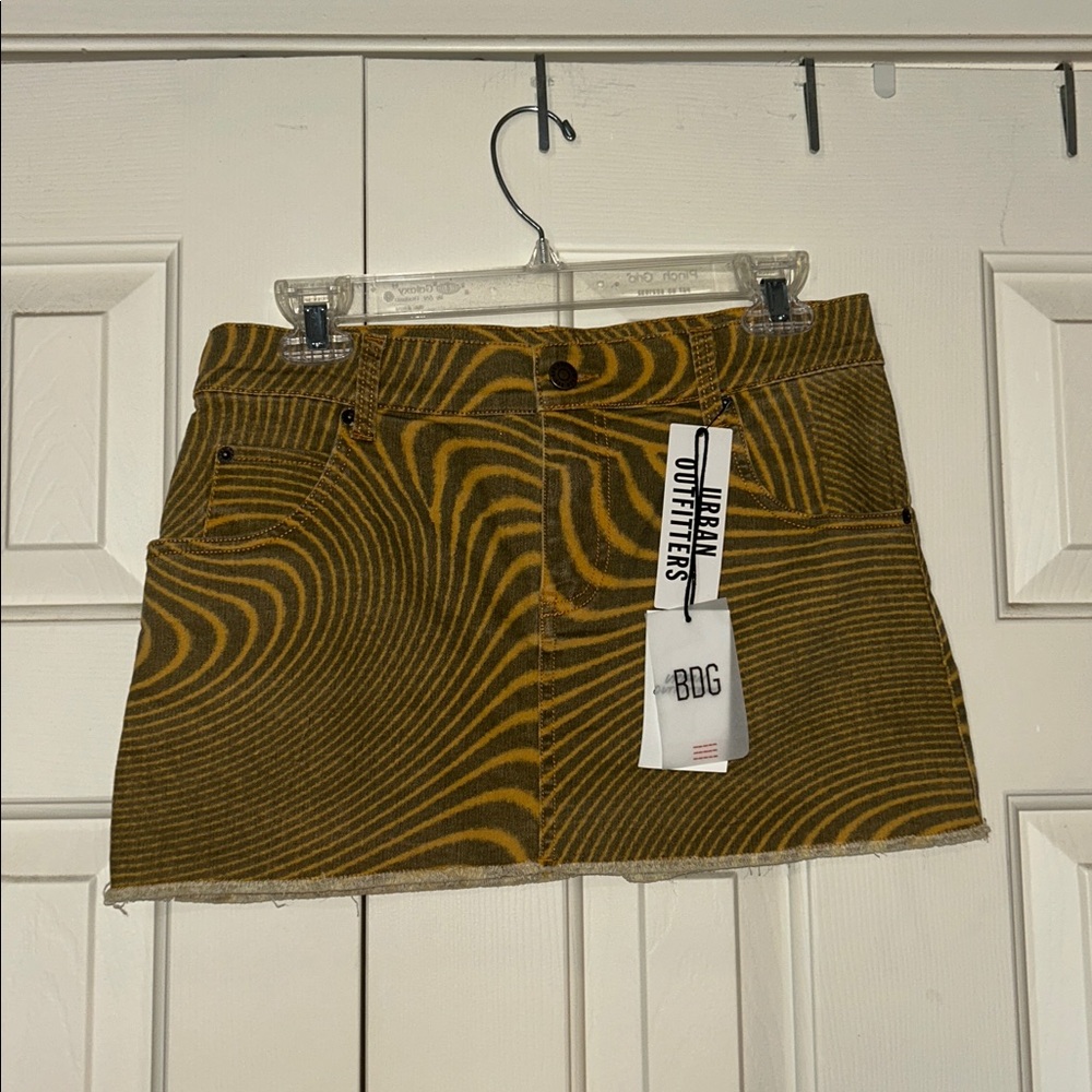Urban Outfitters Gold and Brown Swirl Mini Skirt